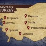 A map of modern day Turkey with seven Churches marked on map