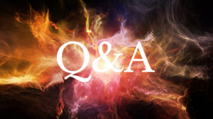 The letters Q&A over a colorful background with fire