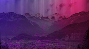 Ice capped mountains with a purple color