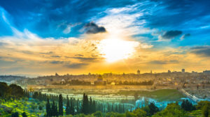 Landscape of Israel with a colorful sunset