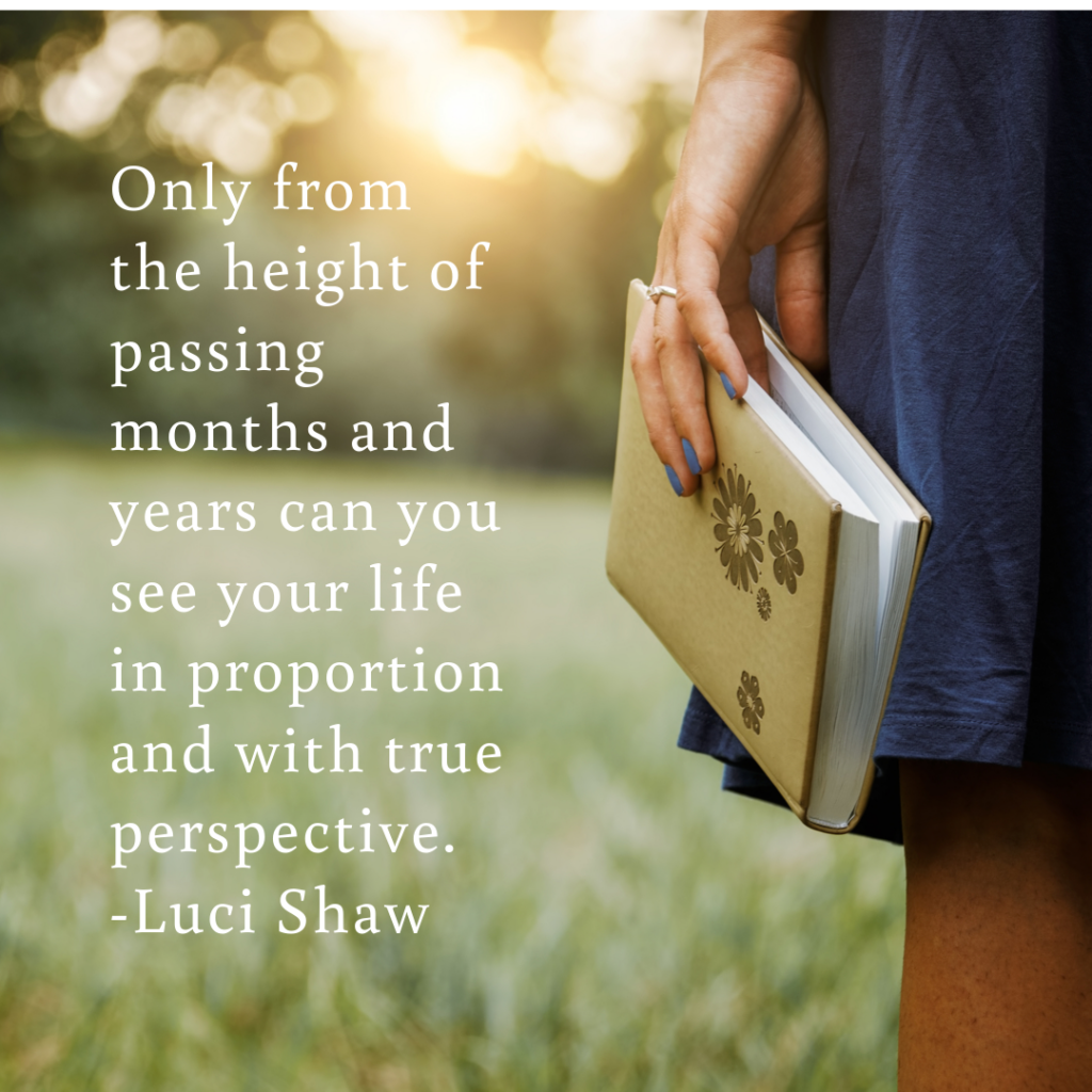 Meme: Only from the height of passing months and years can you see your life in proportion and with true perspective. -Luci Shaw