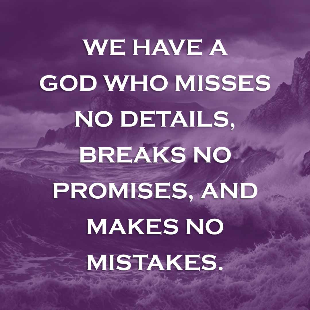 Meme: We have a God who misses no details, breaks no promises, and makes no mistakes.